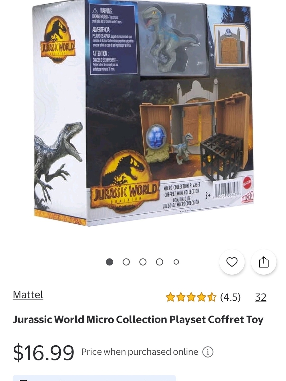 Mattel Jurassic World Micro Playset with Gray and Blue Raptor